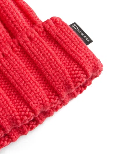 Woolrich Pompom Virgin Wool Beanie In Red
