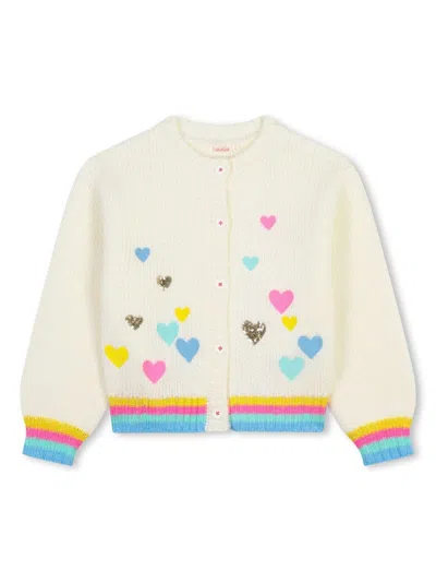 Billieblush Heart-motifs Sequin-embellished Knit Cardigan In White