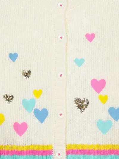 Billieblush Heart-motifs Sequin-embellished Knit Cardigan In White