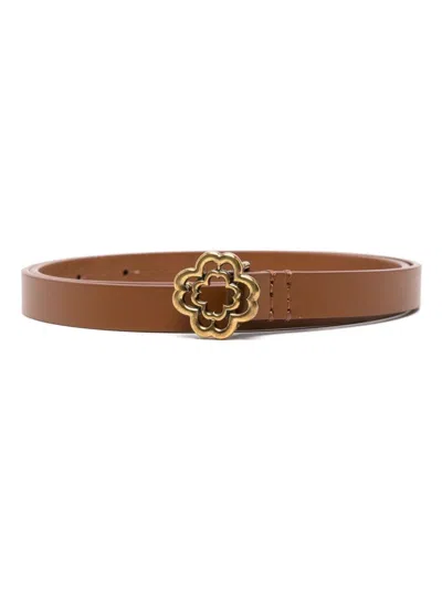 Shop Maje Clover Slim Leather Belt In Brown