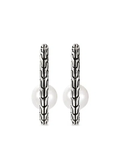 John Hardy Jh Essential Pearl Hoop Earring In Silver