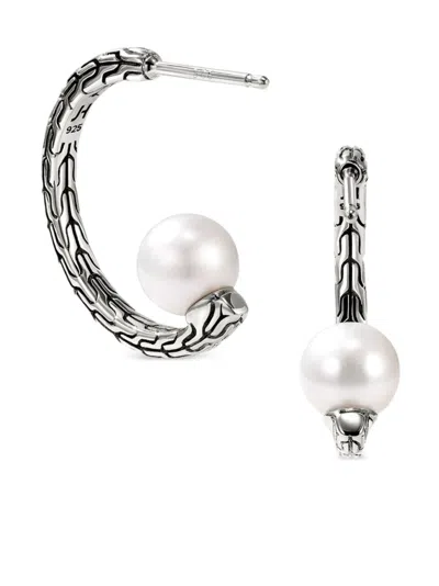 John Hardy Jh Essential Pearl Hoop Earring In Silver