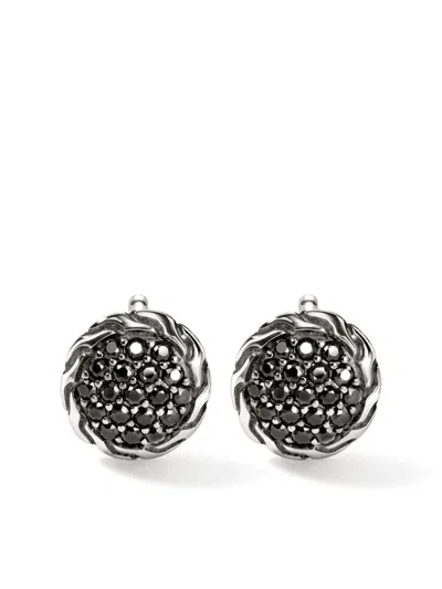 John Hardy Carved Chain Sapphire Stud Earrings In Silver