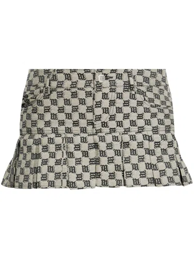 Misbhv Womens Classic Monogram Pleated Belt-loops Woven Mini Skirt Mlc In Green