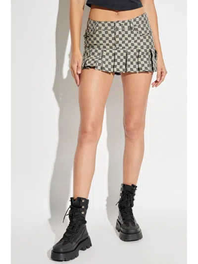 Misbhv Womens Classic Monogram Pleated Belt-loops Woven Mini Skirt Mlc In Green