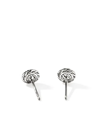John Hardy Carved Chain Sapphire Stud Earrings In Silver