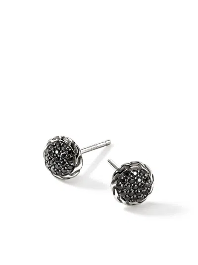 John Hardy Carved Chain Sapphire Stud Earrings In Silver