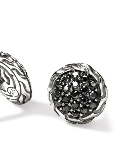 John Hardy Carved Chain Sapphire Stud Earrings In Silver