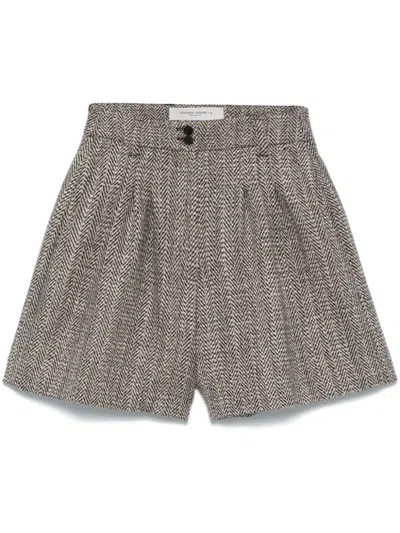 Golden Goose Herringbone Print Wool Shorts In Gray
