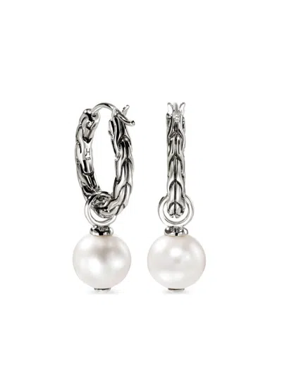 John Hardy Sterling Silver Jh Essentials Freshwater Pearl Hoop Earrings In Silver