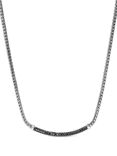 John Hardy Sterling Silver Jh Essentials Black Sapphire Pave Curved Bar Necklace, 16-18 In Silver