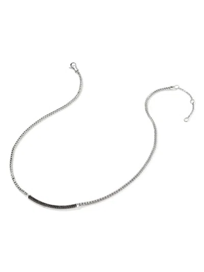 John Hardy Sterling Silver Jh Essentials Black Sapphire Pave Curved Bar Necklace, 16-18 In Silver