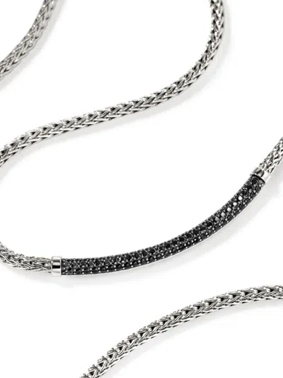 John Hardy Sterling Silver Jh Essentials Black Sapphire Pave Curved Bar Necklace, 16-18 In Silver