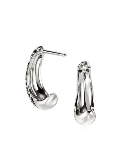 John Hardy Surf J Diamond Hoop Earrings In Silver