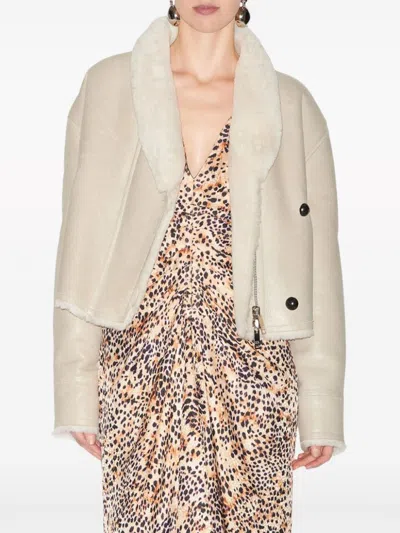 Isabel Marant Eriana Shearling-trimmed Leather Jacket In Neutrals