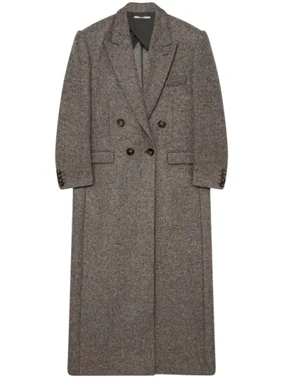 Stella Mccartney Double Breasted Tweed Long Coat In Neutrals
