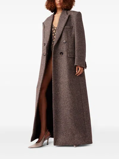 Stella Mccartney Double Breasted Tweed Long Coat In Neutrals