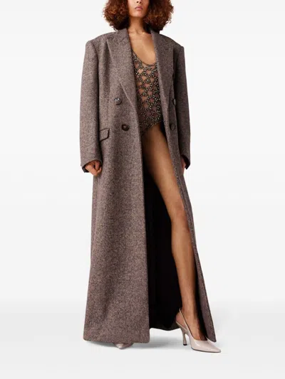 Stella Mccartney Double Breasted Tweed Long Coat In Neutrals
