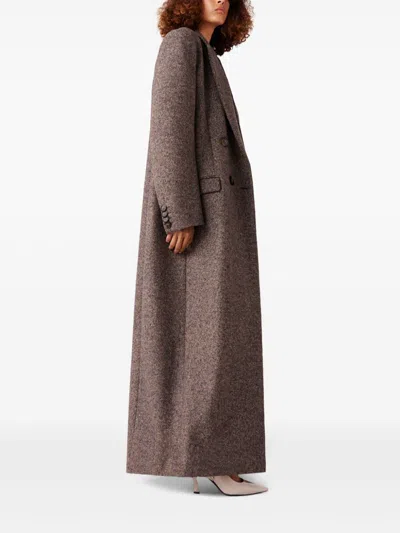 Stella Mccartney Double Breasted Tweed Long Coat In Neutrals