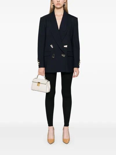 Pinko Double-breasted Blazer With Geometric Cuff Embellishments In Blue