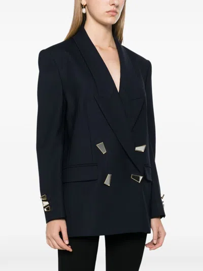 Pinko Double-breasted Blazer With Geometric Cuff Embellishments In Blue