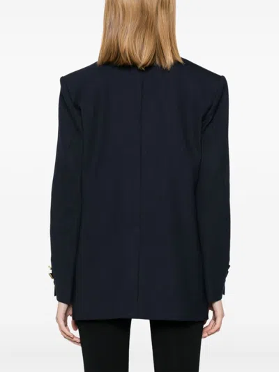 Pinko Double-breasted Blazer With Geometric Cuff Embellishments In Blue