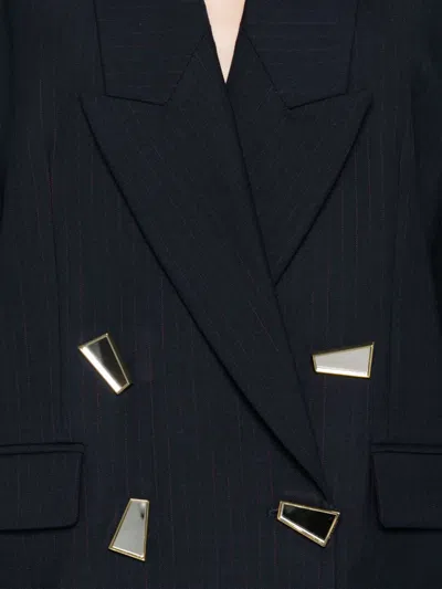 Pinko Double-breasted Blazer With Geometric Cuff Embellishments In Blue