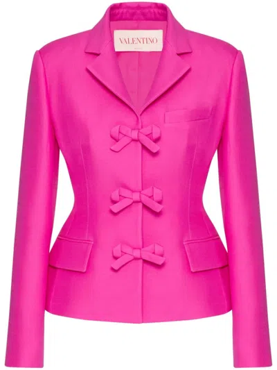 Shop Valentino Bow Tie Fitted Blazer In Pink