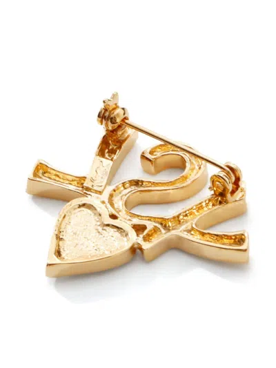 Pre-owned Saint Laurent Ysl Rhinestone Brooch In Gold