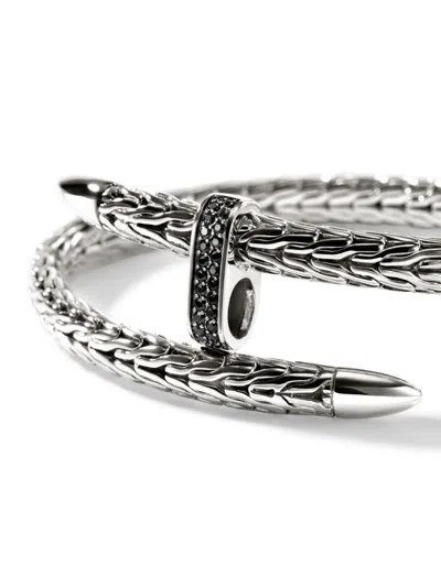 John Hardy Sterling Silver Spear Black Sapphire Flex Bracelet In Silver