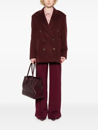 Etro Bordeaux Double-breasted Jacket With Logo Detail On Buttons In Wool Blend Woman In Red