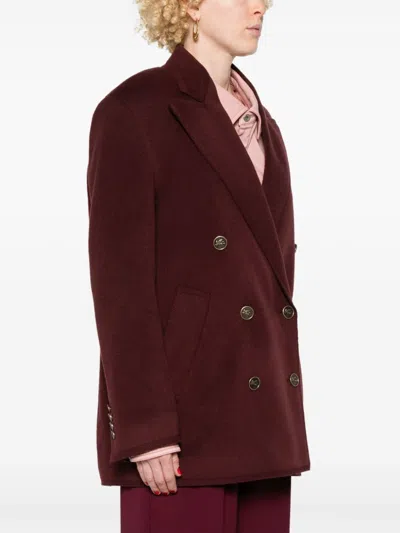 Etro Bordeaux Double-breasted Jacket With Logo Detail On Buttons In Wool Blend Woman In Red