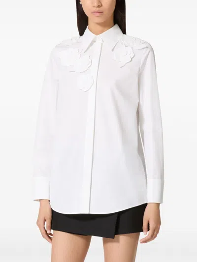 Shop Valentino Floral-appliqué Shirt In White