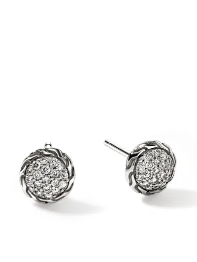 John Hardy Sterling Silver Jh Essentials Diamond Pave Frame Stud Earrings In Silver