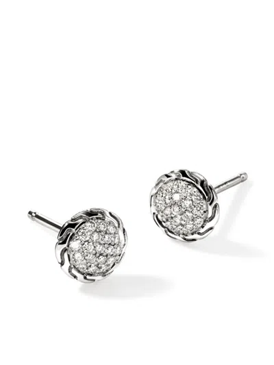 John Hardy Sterling Silver Jh Essentials Diamond Pave Frame Stud Earrings In Silver
