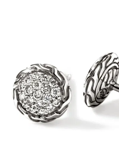 John Hardy Sterling Silver Jh Essentials Diamond Pave Frame Stud Earrings In Silver