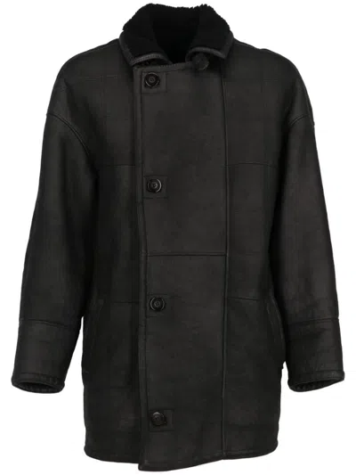 Pre-owned Valentino 1980s Shearling Coat In Black
