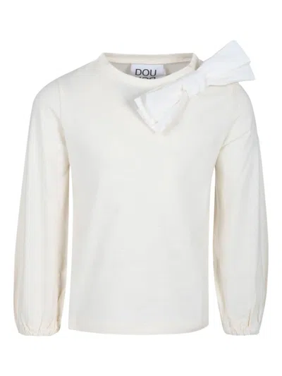 Douuod Ivory T-shirt For Girl With Bow In White