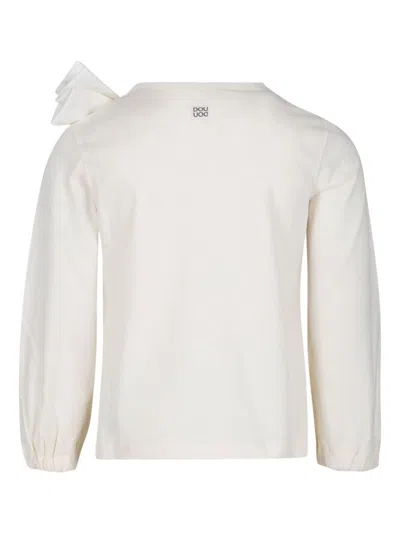 Douuod Ivory T-shirt For Girl With Bow In White