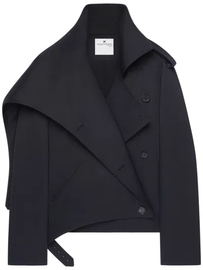 Courrèges Oblique Short Cotton Wrap Trench Coat In Black