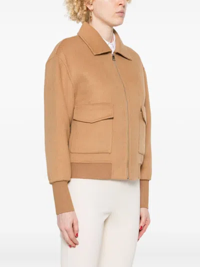 Liu •jo Zip-up Felted Bomber Jacket Liu-jo In Brown