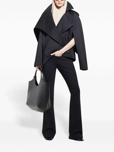 Courrèges Oblique Short Cotton Wrap Trench Coat In Black