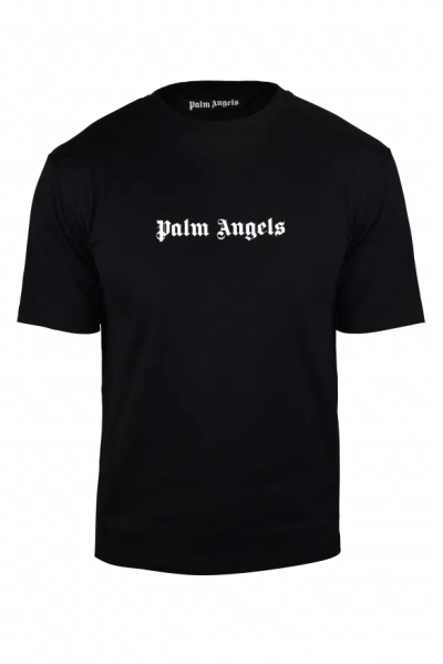 Palm Angels Blue Cotton T-shirt With Palm Print And Logo