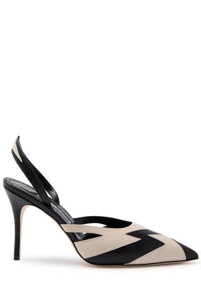 Manolo Blahnik Tiara 90 Leather Slingback Pumps In Black And White