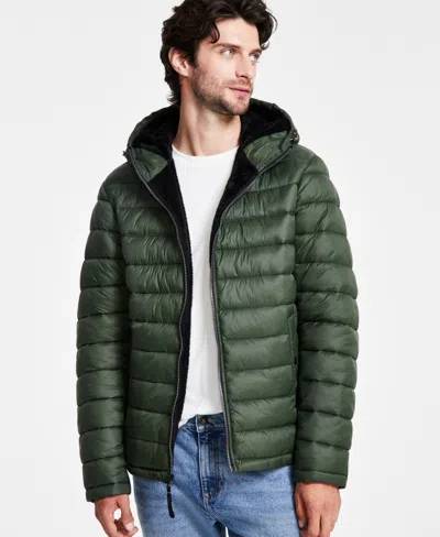 Hawke & Co. Men's Sherpa Lined Hooded Puffer Jacket In Dark Forest