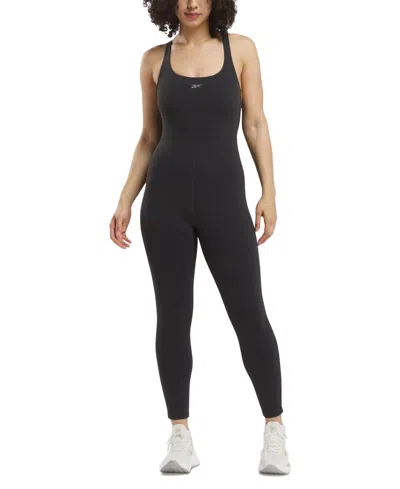 Reebok Women's Strappy-back Sleeveless 7/8 Bodysuit In Black