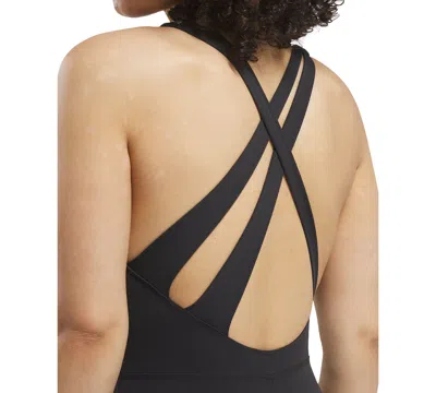 Reebok Women's Strappy-back Sleeveless 7/8 Bodysuit In Black