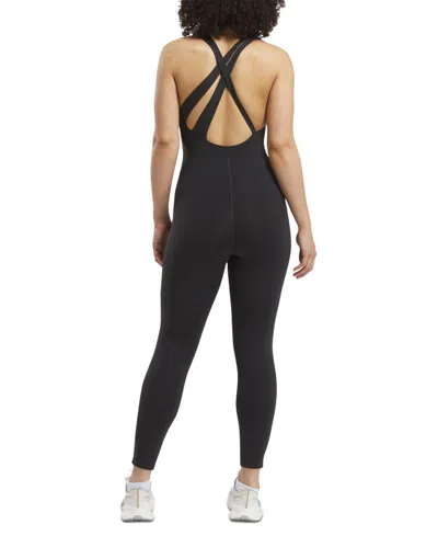 Reebok Women's Strappy-back Sleeveless 7/8 Bodysuit In Black