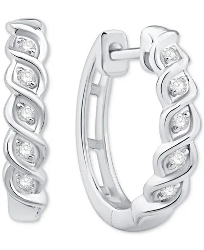 Macy's Diamond Small Huggie Hoop Earrings (1/10 Ct. T.w.) In 10k White Gold In White Gold