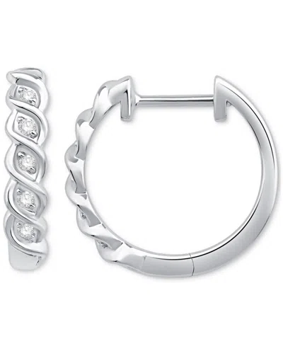 Macy's Diamond Small Huggie Hoop Earrings (1/10 Ct. T.w.) In 10k White Gold In White Gold